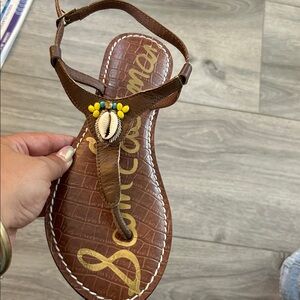 Sam Edelman Brown Sandals with Shell and Yellow Accents